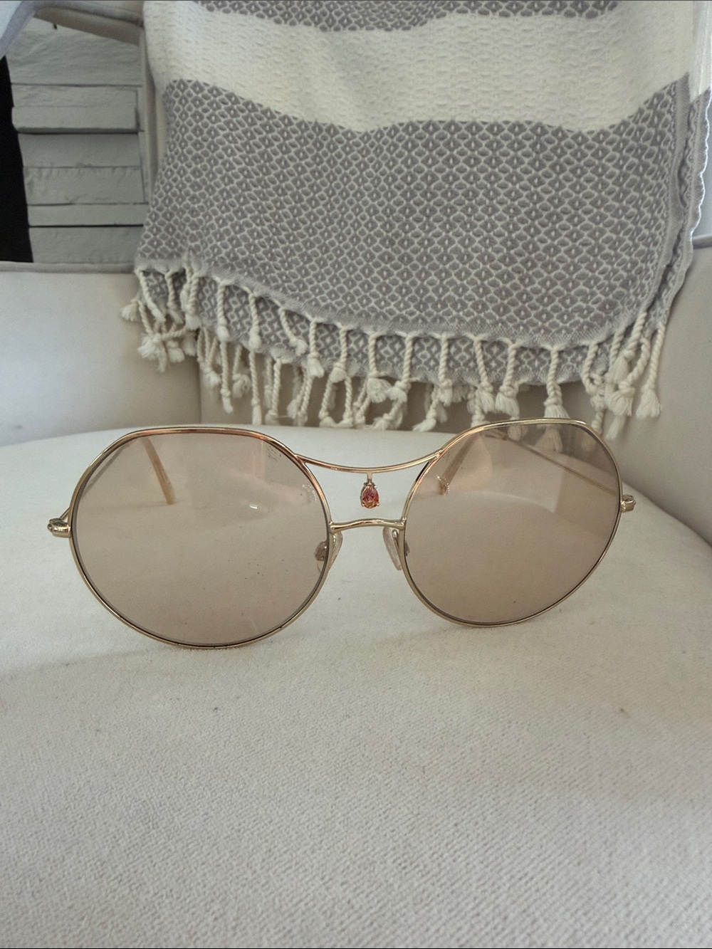 Diff Eyewear Gold Frame Sunglasses with Beige Lenses and Double Bridge